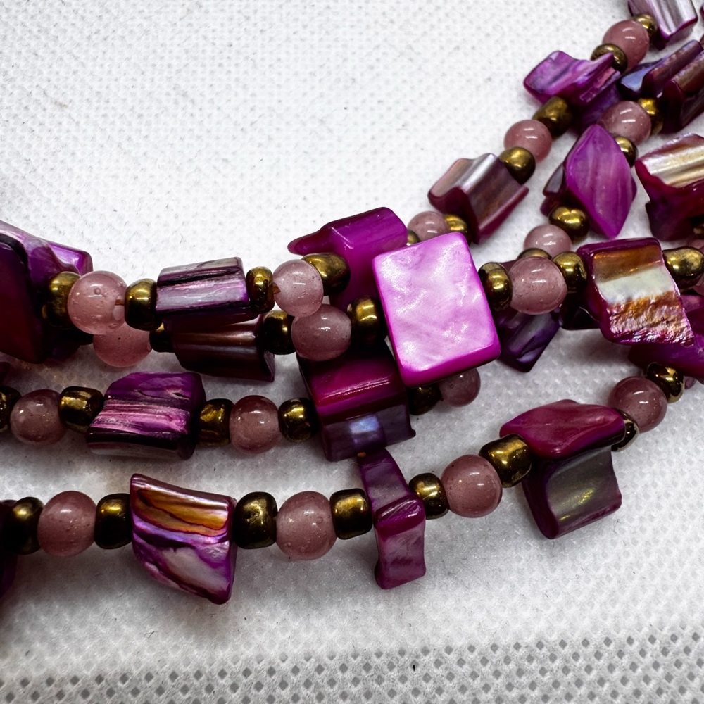 Artisan Beaded & Shell Costume Jewelry Purple NWT Necklace Bracelet Earrings Set - Picture 6 of 9